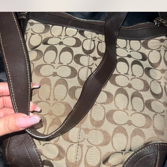 Coach Tan and Brown Signature Shoulder Bag